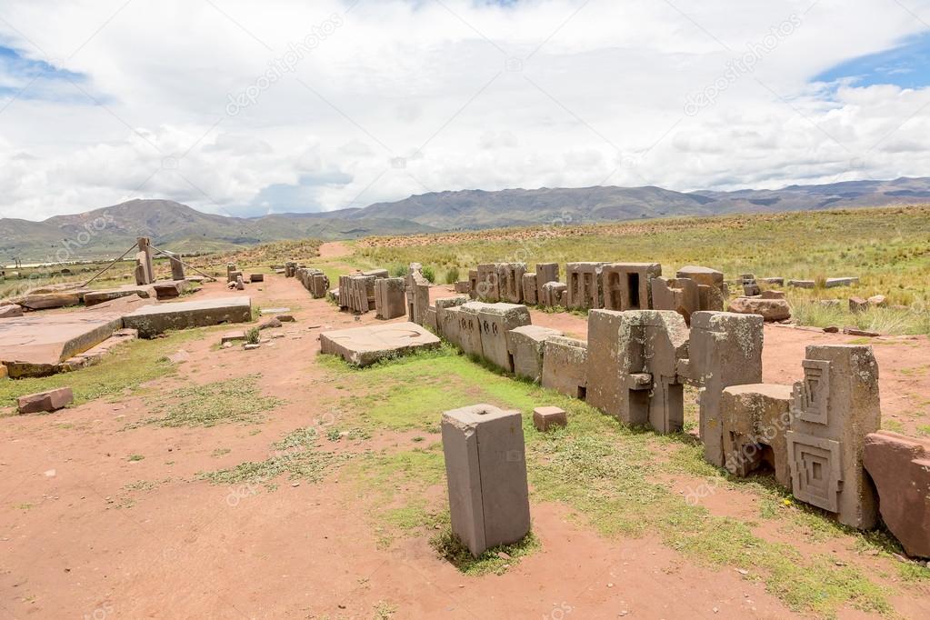 Panorama of megalithic stone complex Puma Punku