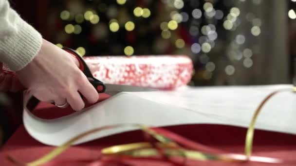 크리스마스 선물을 포장 하는 여자 — 비디오