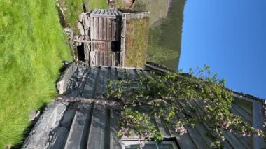 Sunnfjord açık hava müzesi, Norveç 'in Sunnfjord bölgesinin çeşitli yerlerinden buraya taşınan otantik kültür manzarasında yer alan bir antika binalar kümesidir. Dikey video.