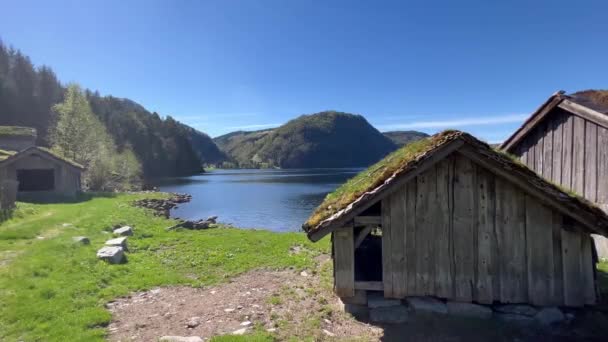 Sunnfjord Open Air Museum Кластер Антикварів Будівель Автентичному Культурному Ландшафті — стокове відео