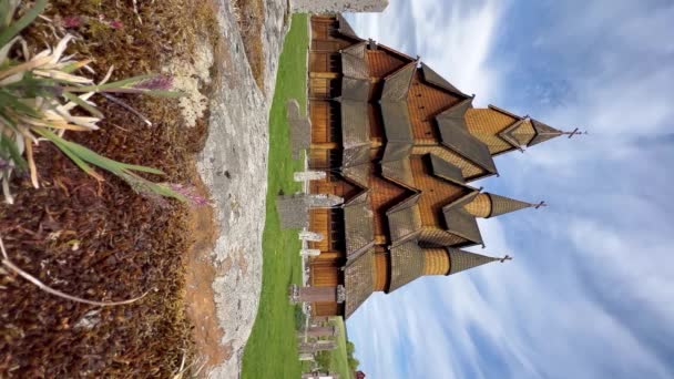 Heddal Stave Church Norways Iglesia Pentagrama Más Grande Construida Siglo — Vídeos de Stock
