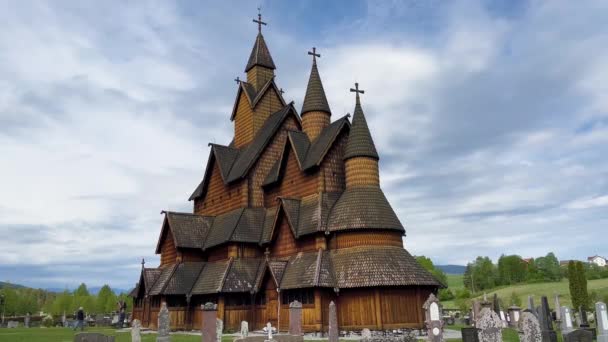 Heddal Stave Church Norways Iglesia Pentagrama Más Grande Construida Siglo — Vídeos de Stock