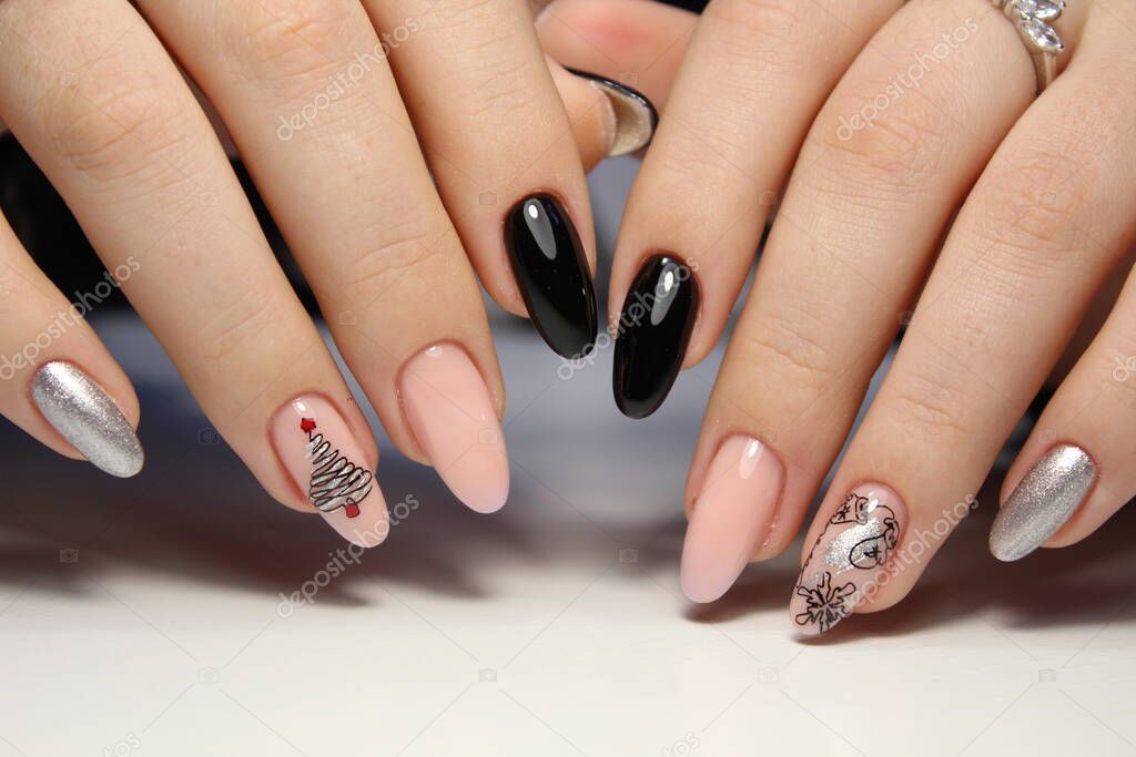 Trendy manicure design on a beautiful textural background.