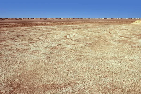 Dune di sabbia solitarie in un forte vento sotto il cielo sullo sfondo del deserto arido — Foto Stock