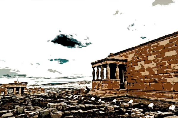 Temple Erechtheion avec le célèbre porche des caryatides au lieu de colonnes dans l'Acropole — Photo