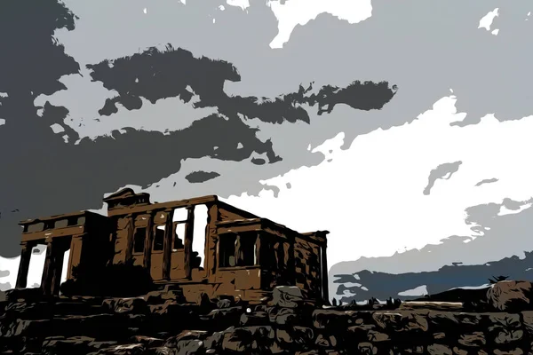 Храм Эрехтейон со знаменитым крыльцом кариатид вместо колонн в Акрополе — стоковое фото