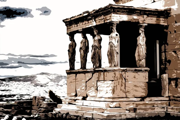 Chrám Erechtheion se slavnou verandou caryatids místo sloupů v Acropolis — Stock fotografie