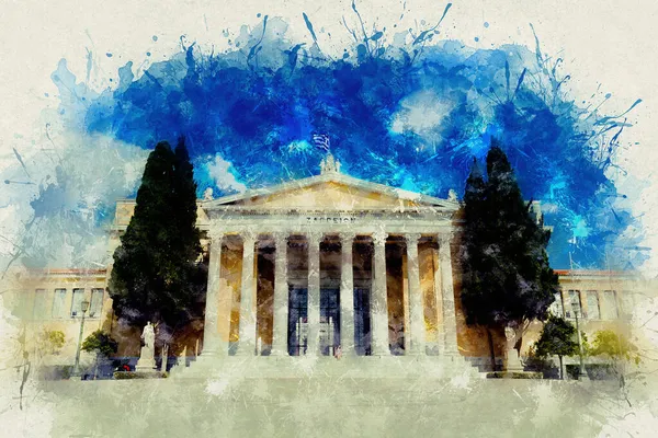 Dibujo de acuarela. Edificio del palacio de Zappeion en los jardines nacionales de Atenas. Países Bajos — Foto de Stock