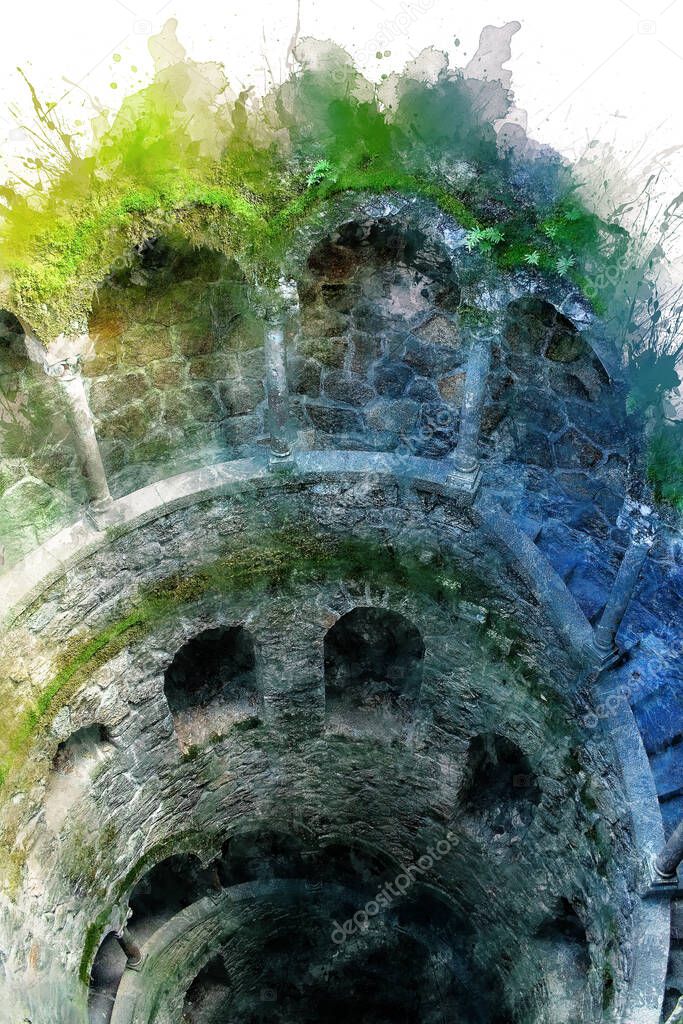 A beautiful image of the wall of a tower with windows and stairs from inside.