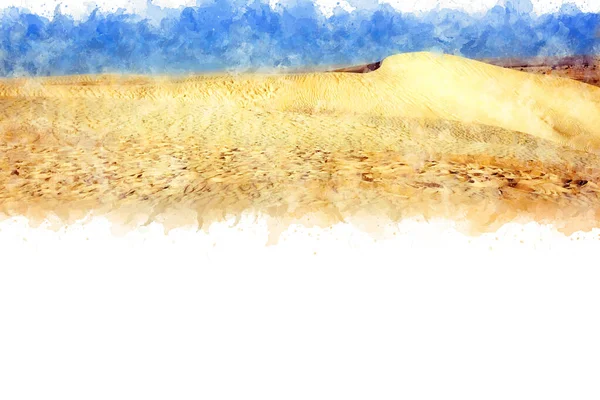 Akvarell Teckning Sahara Desert Tunisien Ensamma Sanddyner Stark Vind Himlen — Stockfoto