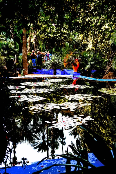 Illustration Superbe Jardin Botanique Tropical Avec Différents Types Plantes Palmiers — Photo