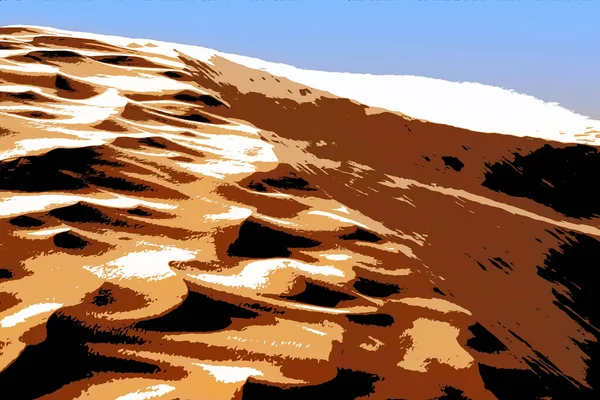 Illustration. Ensamma sanddyner i en stark vind under himlen mot bakgrund av torra öknen — Stockfoto