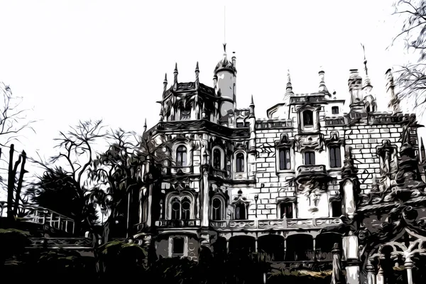 Illustration. The landmark of Portugal is the mysterious Quinta da Regaleira Palace in Sintra. — Stock Photo, Image