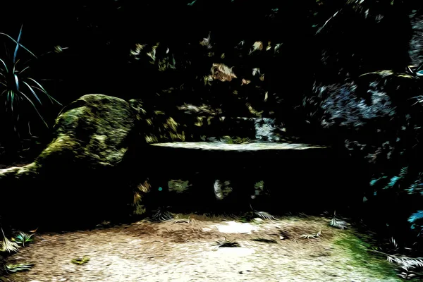 Illustrazione. Veduta panoramica di una panca in pietra nel parco Quinta da Regaleira, Sintra, Portogallo — Foto Stock