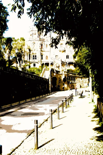 Иллюстрация. Ориентиром Португалии является таинственный дворец Кинта-да-Регалейра в Синтре. — стоковое фото