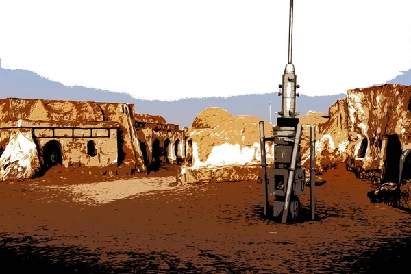 Illustration verlassene Landschaft des Planeten Tatooine für die Dreharbeiten zu Star Wars in der Sahara — Stockfoto