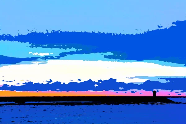 Ilustrace. Felgueiras Maják na pobřeží Atlantského oceánu v Portu, Portugalsko při západu slunce — Stock fotografie