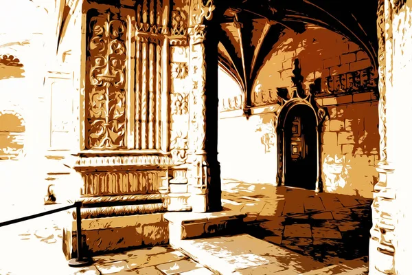 Imagem do arco de arcos no interior do edifício, tarde ensolarada, Lisboa, Portugal — Fotografia de Stock