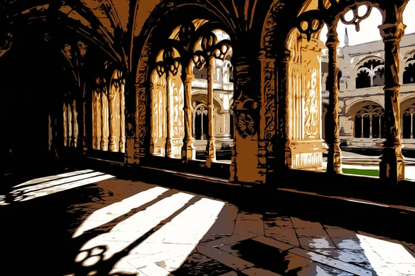 Εικόνα από καμάρα στο εσωτερικό του κτιρίου, ηλιόλουστο απόγευμα, Λισαβόνα, Πορτογαλία — Φωτογραφία Αρχείου