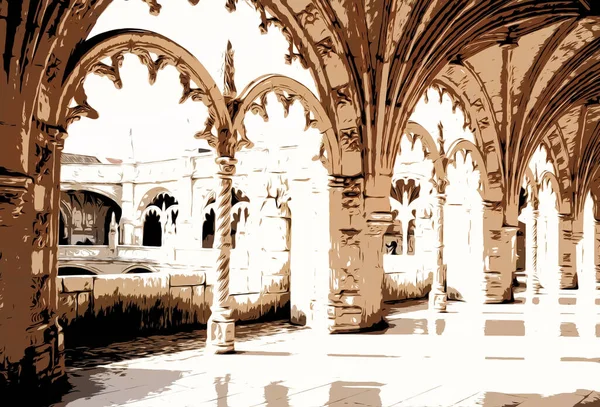 Imagem do arco de arcos no interior do edifício, tarde ensolarada, Lisboa, Portugal — Fotografia de Stock