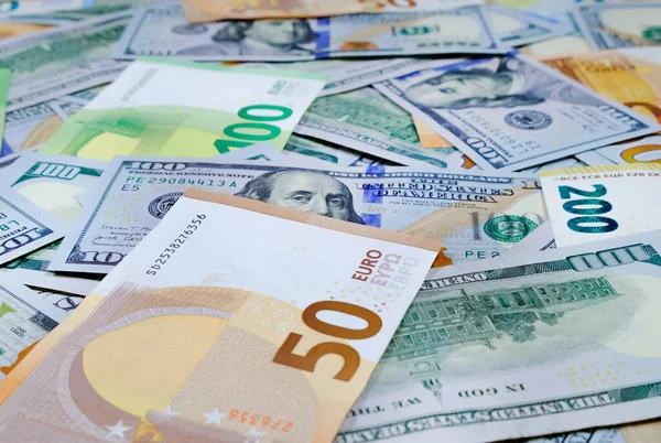 Dinheiro Notas Euro Dólares Antecedentes Dólares Moeda Europeia — Fotografia de Stock