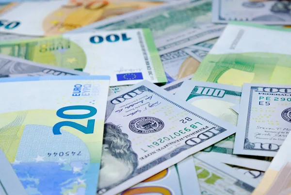 Dinheiro Notas Euro Dólares Antecedentes Dólares Moeda Europeia — Fotografia de Stock