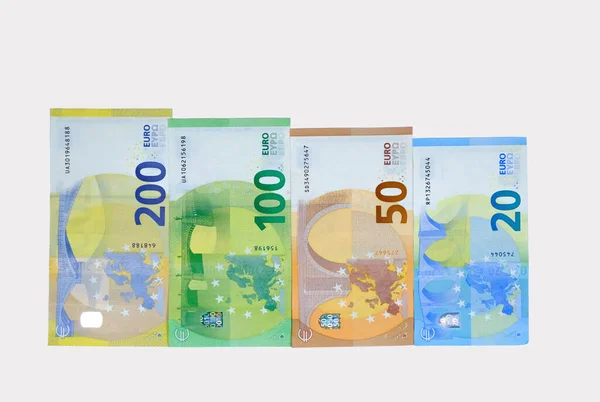 Dinheiro Notas Euro Isoladas Sobre Fundo Branco Antecedentes Moeda Europeia — Fotografia de Stock