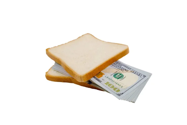 Beyaz Arka Planda Izole Edilmiş Paralı Sandviç Gıda Kavramları — Stok fotoğraf