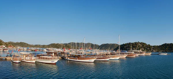 Kekova Turquia Abril 2021 Vista Panorâmica Baía Kekova Com Iates — Fotografia de Stock