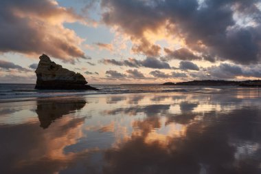 Alçak gelgit sularındaki arazinin simetrik yansıması. Portekiz 'de Atlantik Okyanusu