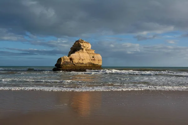 Limestone Rock Washed Waves Atlantic Ocean Portimao Beach Portugal Stock Photo