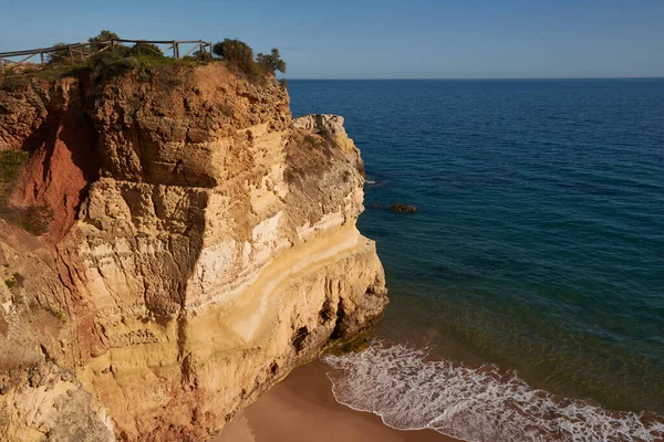 Krásný Výhled Pláž Praia Dos Careanos Pohled Vrchol Skály Algarve — Stock fotografie