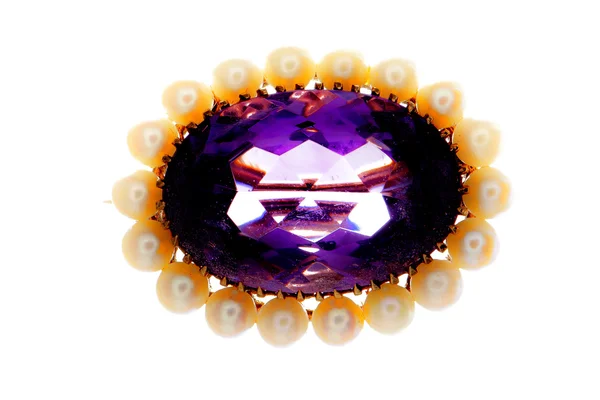 Broche victoriano de zafiro y perlas . — Foto de Stock