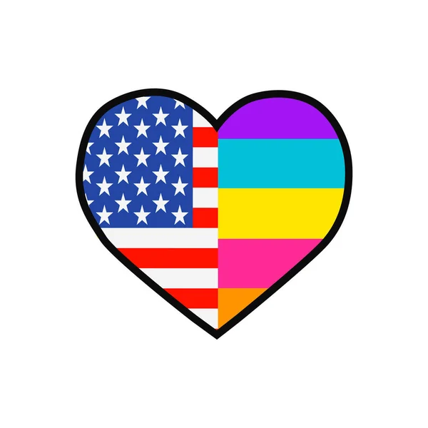 Heart filled with the United States of America flag and the Genderqueer alternate pride flag — Stock Vector