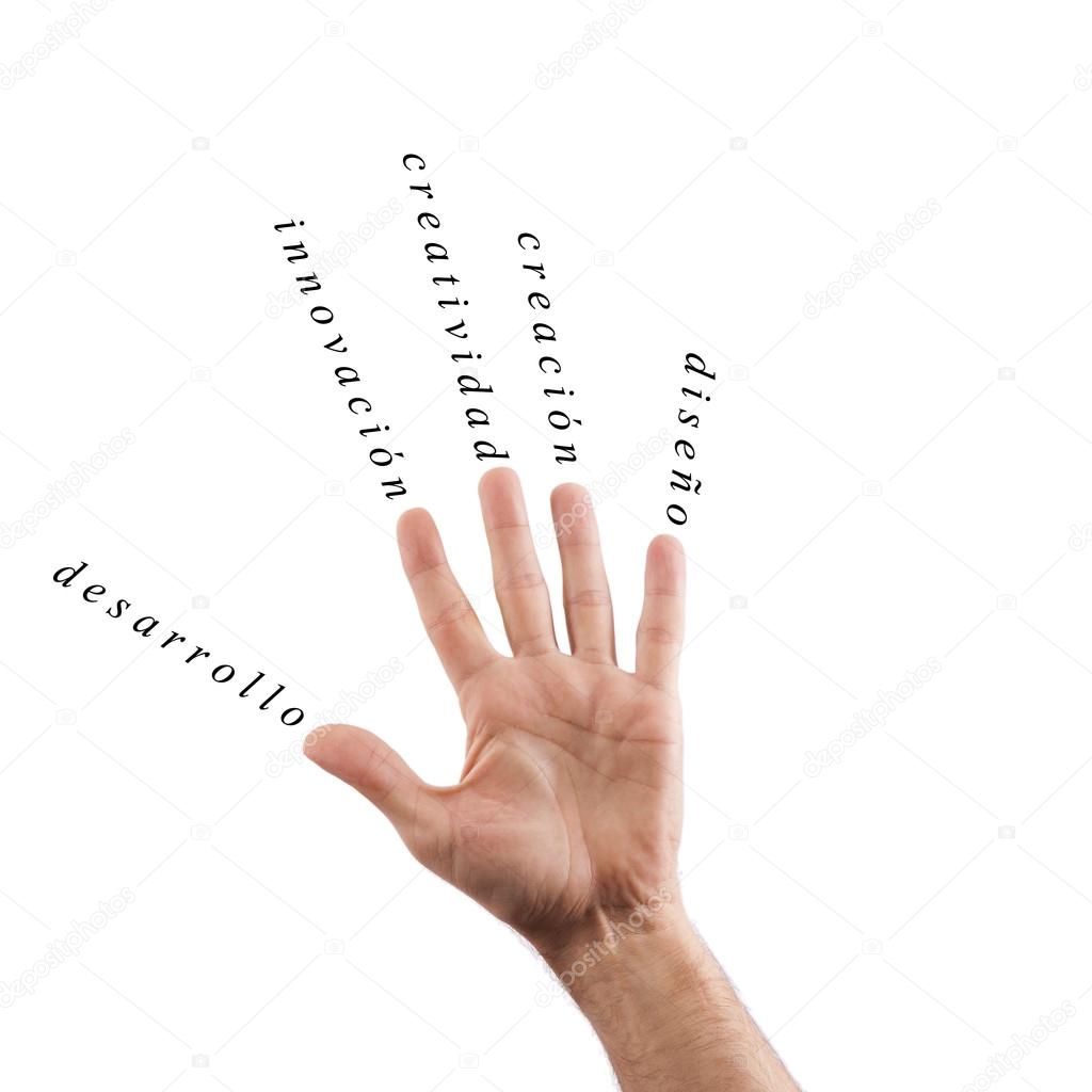 Hands with business words