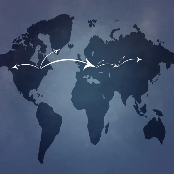 Weltkarte Hintergrund mit Pfeilen der Kommunikation und Reise — Stockfoto