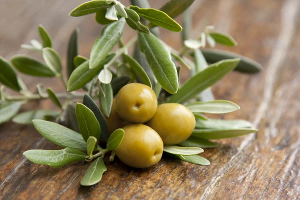 Olive e foglie di ulivo — Foto Stock