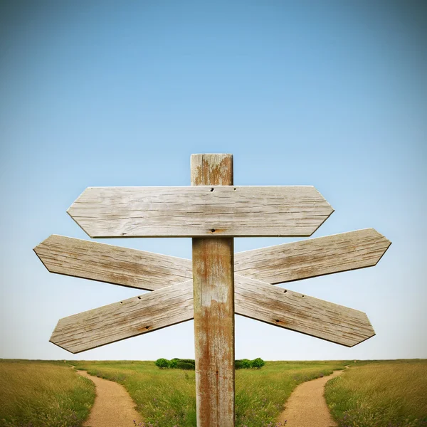 Wooden sign with landscape — Stock Photo, Image