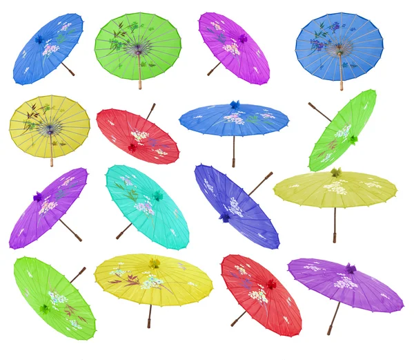 Open Chinese umbrella isolated on white — Stock Photo, Image