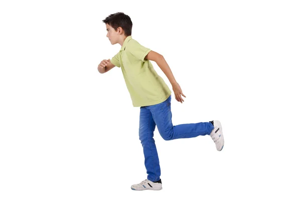 Menino correndo isolado no branco — Fotografia de Stock
