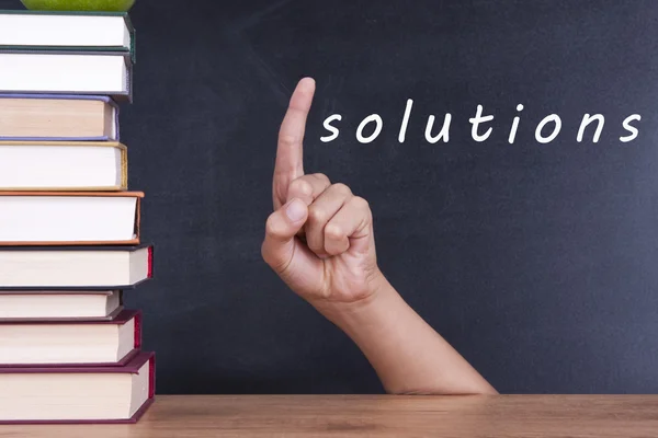 Hand up with the answer and solution — Stock Photo, Image