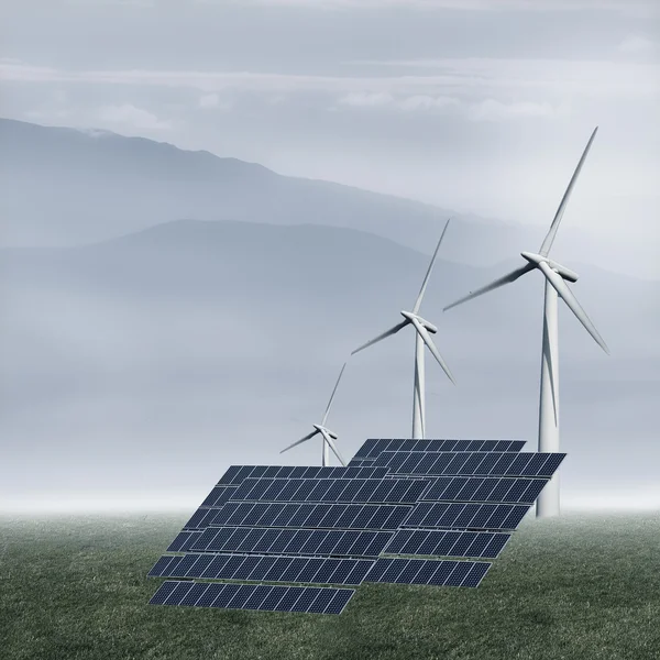 Ветряные мельницы в возобновляемой промышленности — стоковое фото