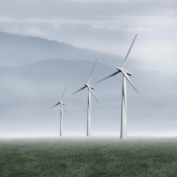 Väderkvarnar i förnybar elproduktion i landskapet — Stockfoto
