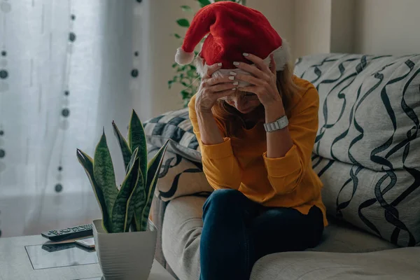Woman Santa Claus Hat Stressed — Stock Photo, Image