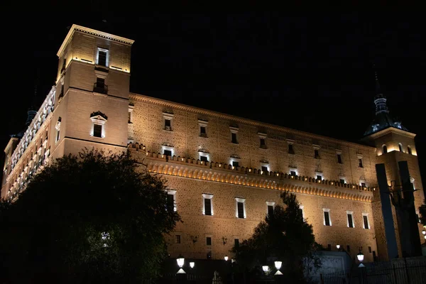 Landschap Van Alcazar Van Toledo Nachts Verlicht — Stockfoto