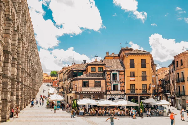 Segovia Stadsbild Med Akvedukt Spanien — Stockfoto