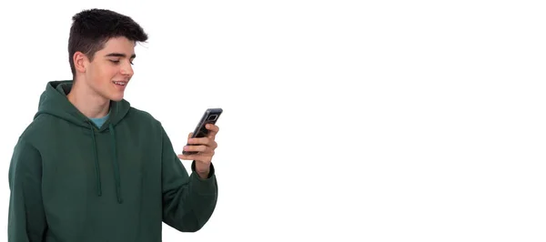 Estudante Adolescente Isolado Com Telefone Celular — Fotografia de Stock