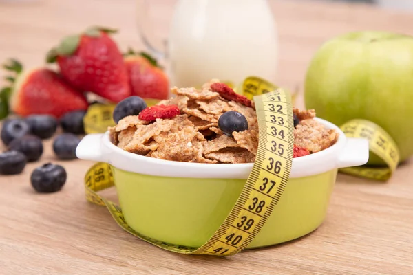 Menu Dieta Com Fita Métrica Alimentação Saudável — Fotografia de Stock