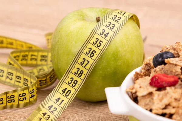 Cereal Bowl Top View Measuring Tape Health Diet Concept Royalty Free Stock Images