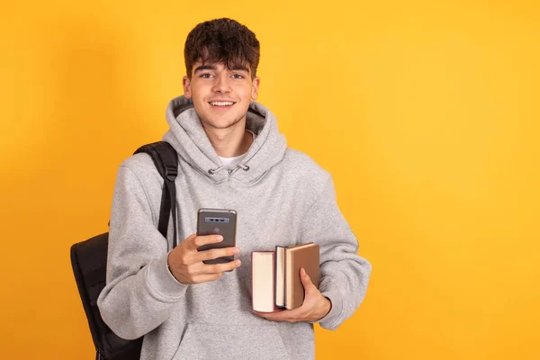 Estudiante Aislado Con Teléfono Móvil — Foto de Stock